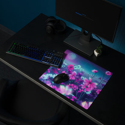 Neon Bloom Vaporwave Desktop Pad - Vaporwave Floral Mouse Pad Pink Purple Desk Gaming Neon Dreamy Neon Mood Desk Decor