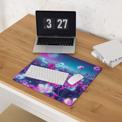 Neon Bloom Vaporwave Desktop Pad - Vaporwave Floral Mouse Pad Pink Purple Desk Gaming Neon Dreamy Neon Mood Desk Decor