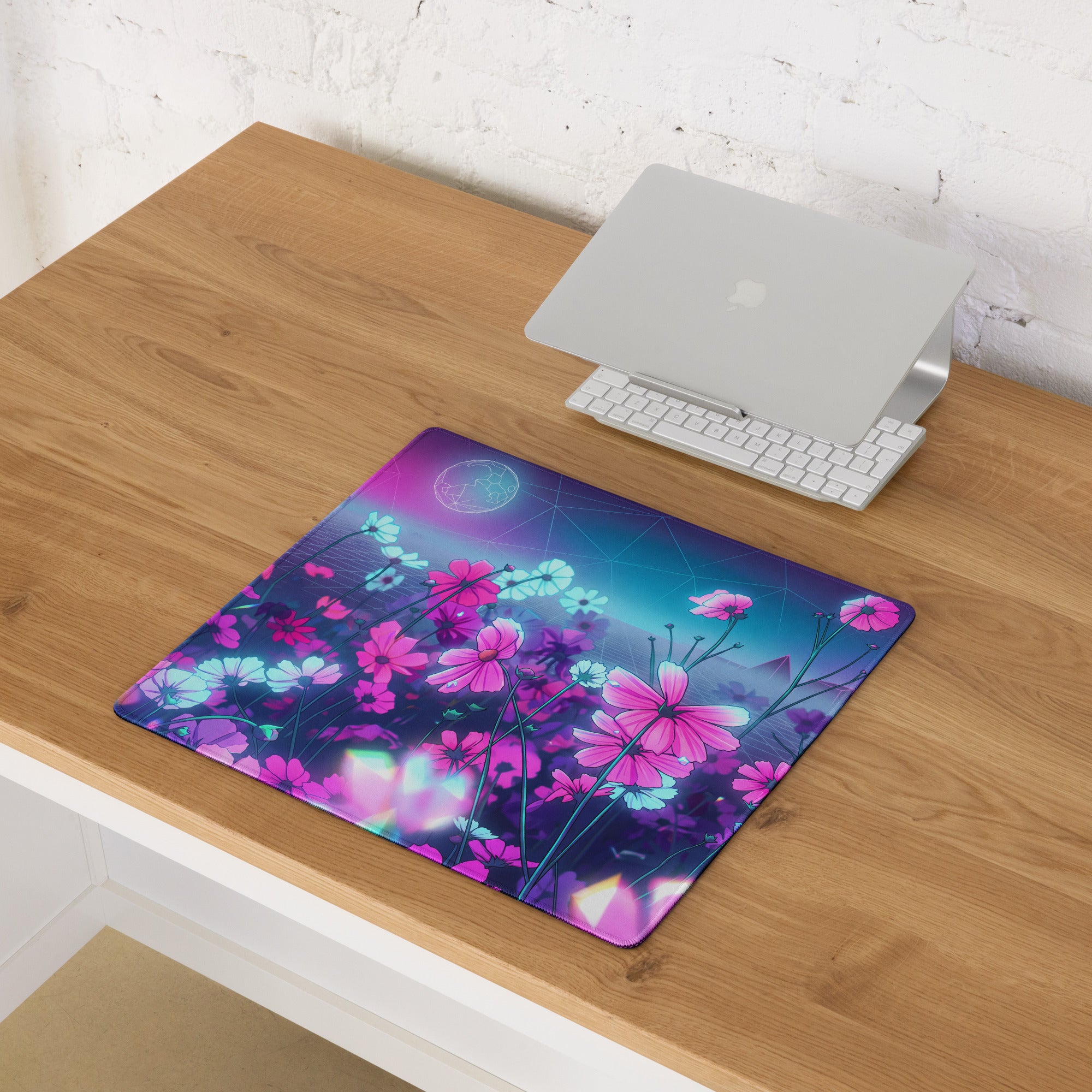 Neon Bloom Vaporwave Desktop Pad - Vaporwave Floral Mouse Pad Pink Purple Desk Gaming Neon Dreamy Neon Mood Desk Decor