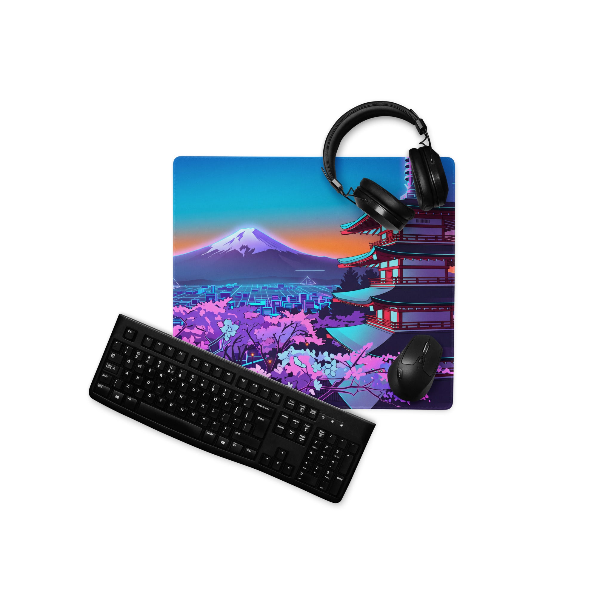 Vaporwave Neon Temple Mouse Pad - Mouse Pad Blue Purple for Gaming Vaporwave Dreamy Nostalgia Retro Futurism