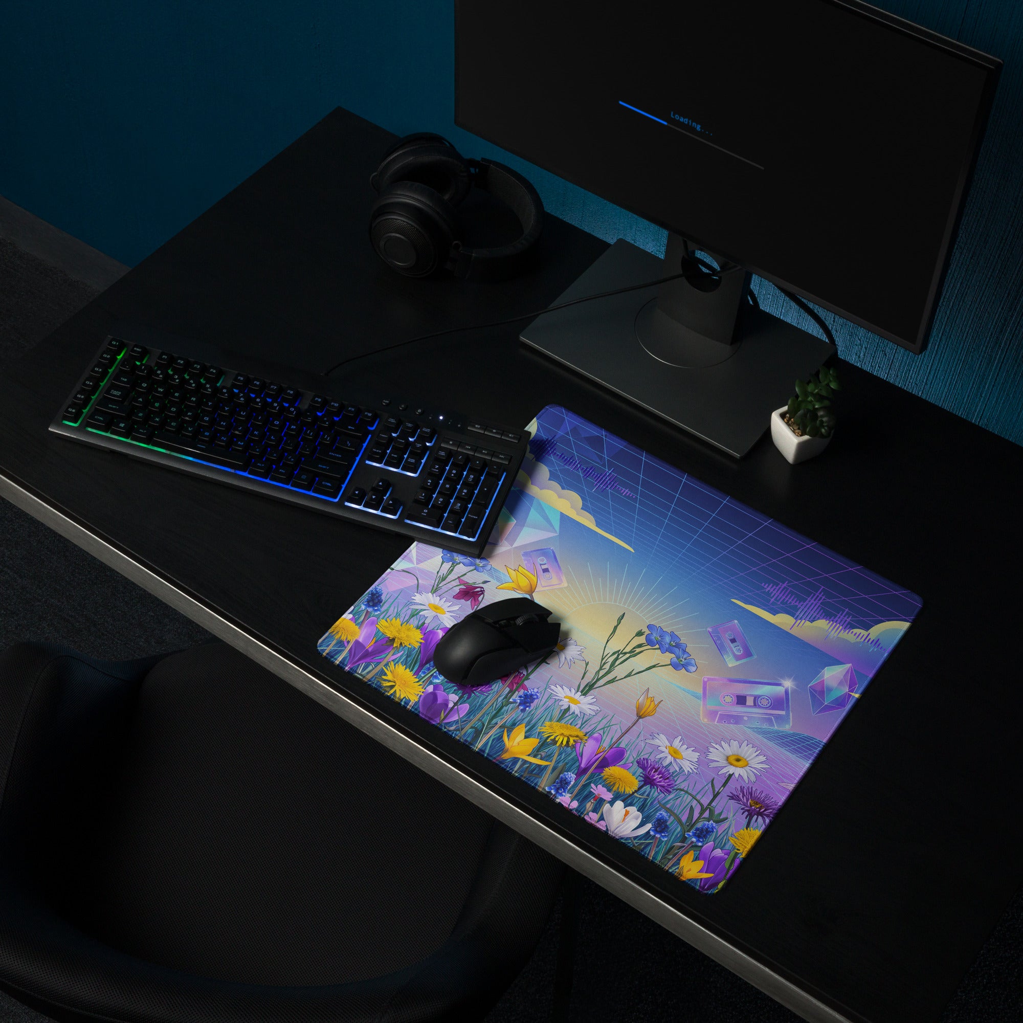 Vaporwave Floral Gradient Mouse Pad - Mouse Pad Blue Purple Pink For Gaming Vaporwave Dreamy Nostalgic Neon Desk Mat