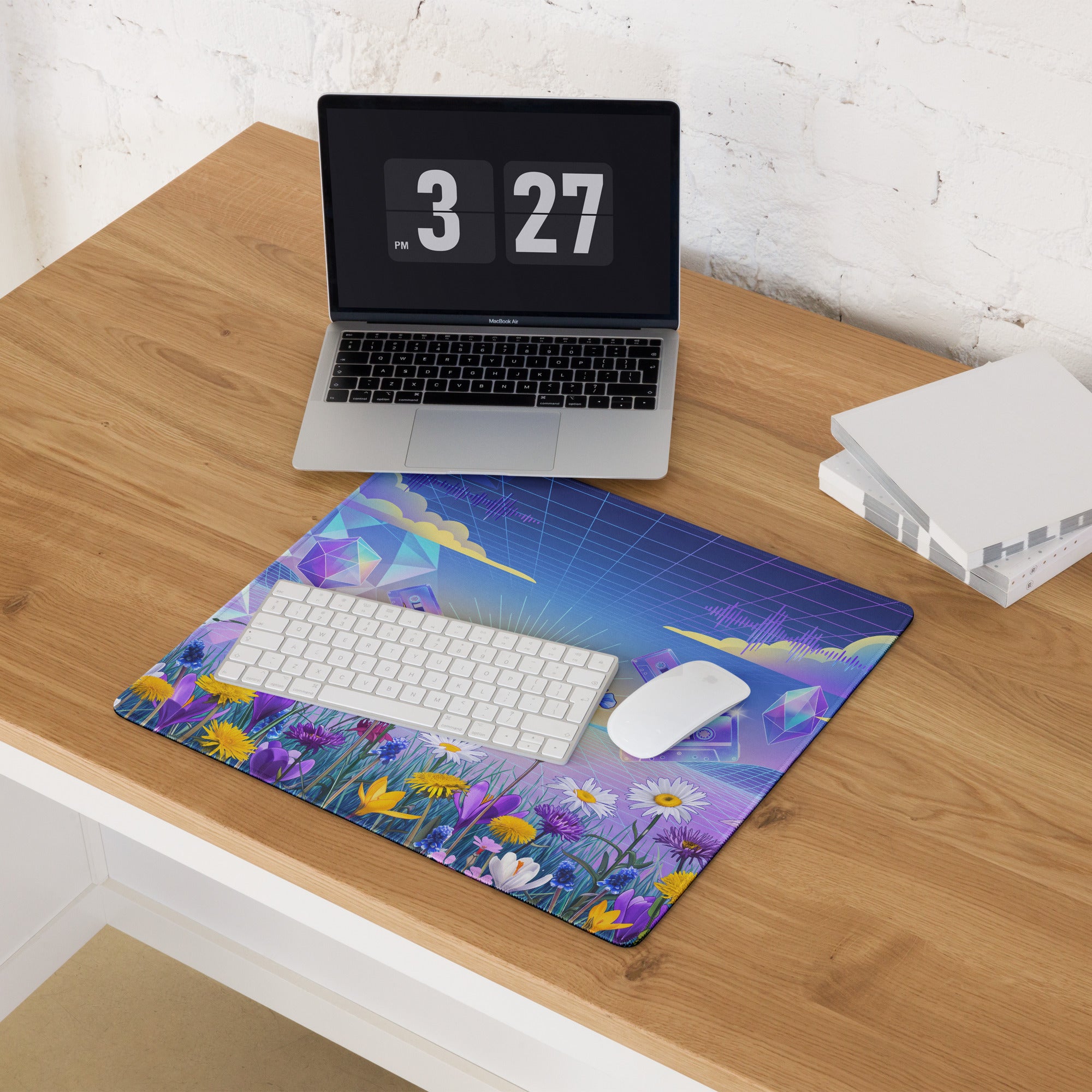 Vaporwave Floral Gradient Mouse Pad - Mouse Pad Blue Purple Pink For Gaming Vaporwave Dreamy Nostalgic Neon Desk Mat