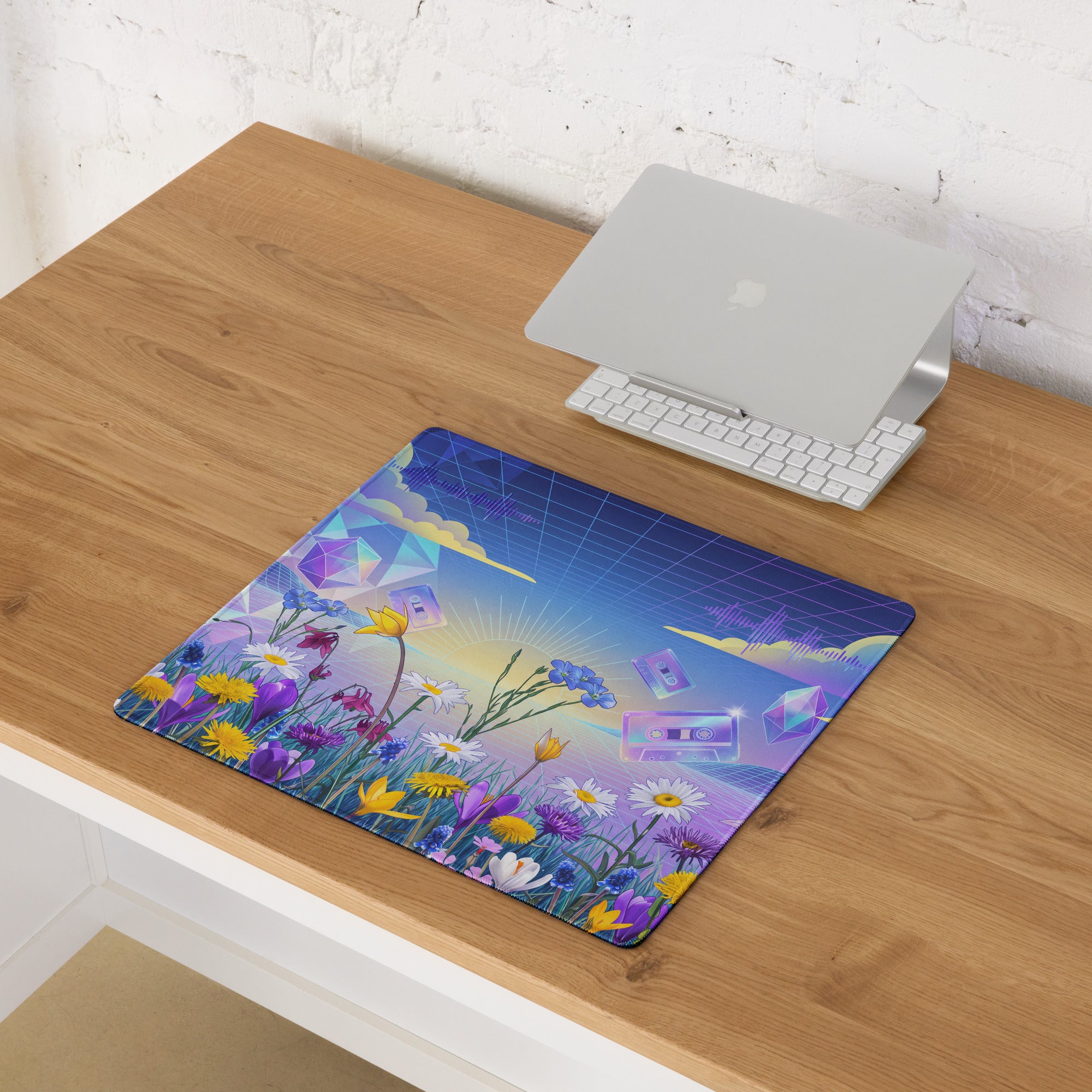 Vaporwave Floral Gradient Mouse Pad - Mouse Pad Blue Purple Pink For Gaming Vaporwave Dreamy Nostalgic Neon Desk Mat