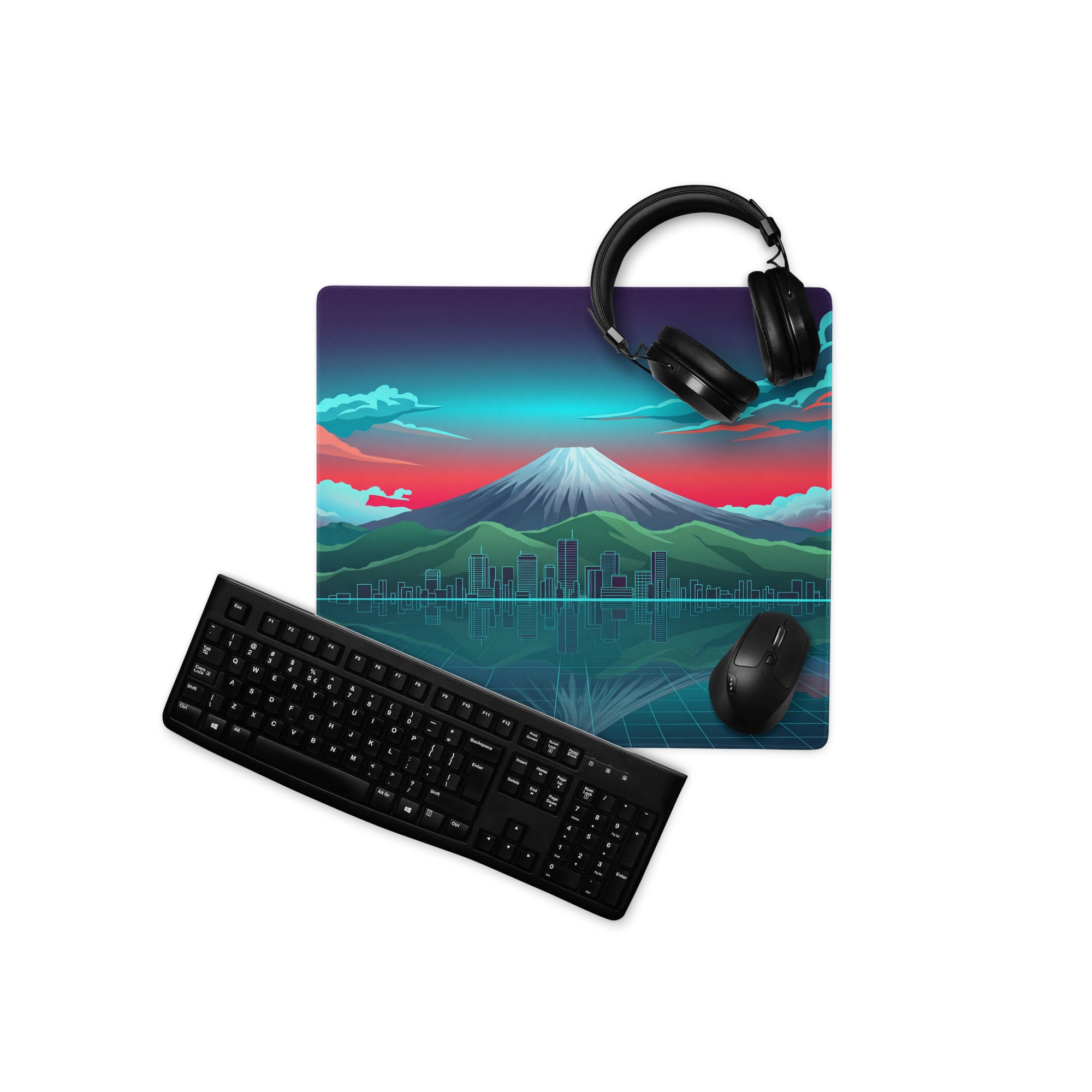 Vaporwave City Vista Mouse Pad - Mouse Pad Teal Pink Desk Vaporwave Dreamy Neon Synthwave Gaming Setup Digital Art