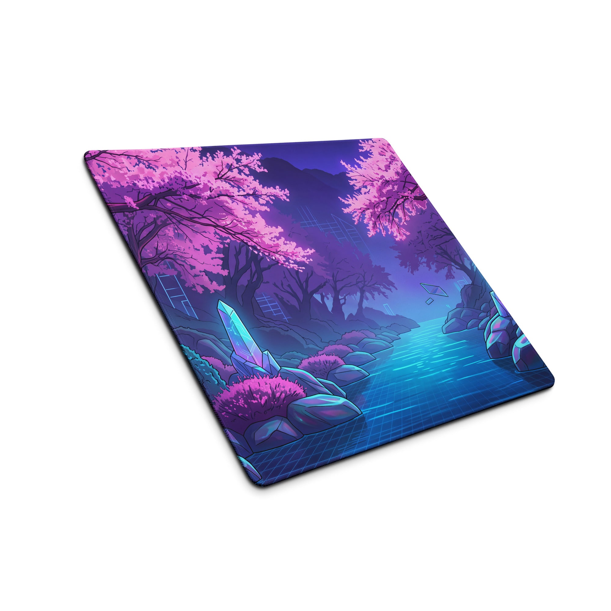 Vaporwave Crystal Skyline Mouse Pad - Gaming Mouse Pad Pink Purple Blue Desk Vaporwave Dreamy Neon Mood Digital Art