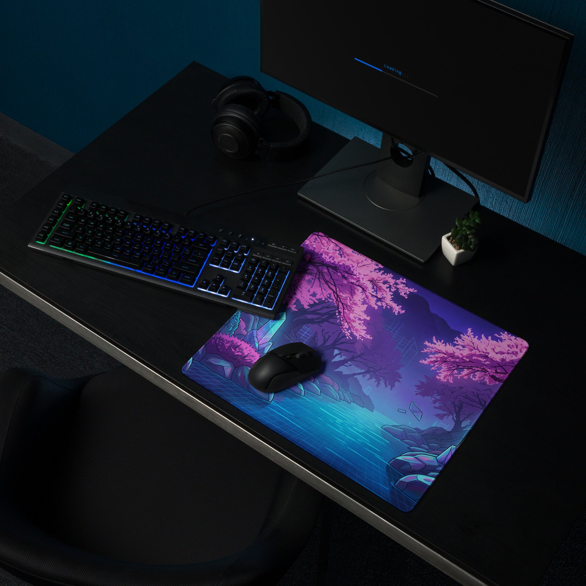 Vaporwave Crystal Skyline Mouse Pad - Gaming Mouse Pad Pink Purple Blue Desk Vaporwave Dreamy Neon Mood Digital Art