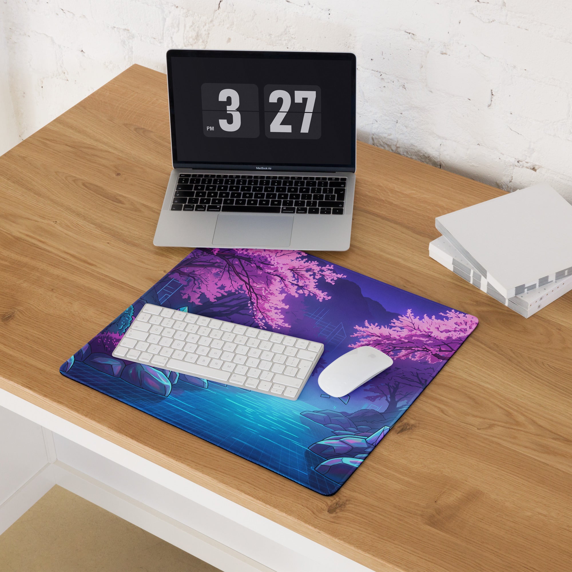 Vaporwave Crystal Skyline Mouse Pad - Gaming Mouse Pad Pink Purple Blue Desk Vaporwave Dreamy Neon Mood Digital Art