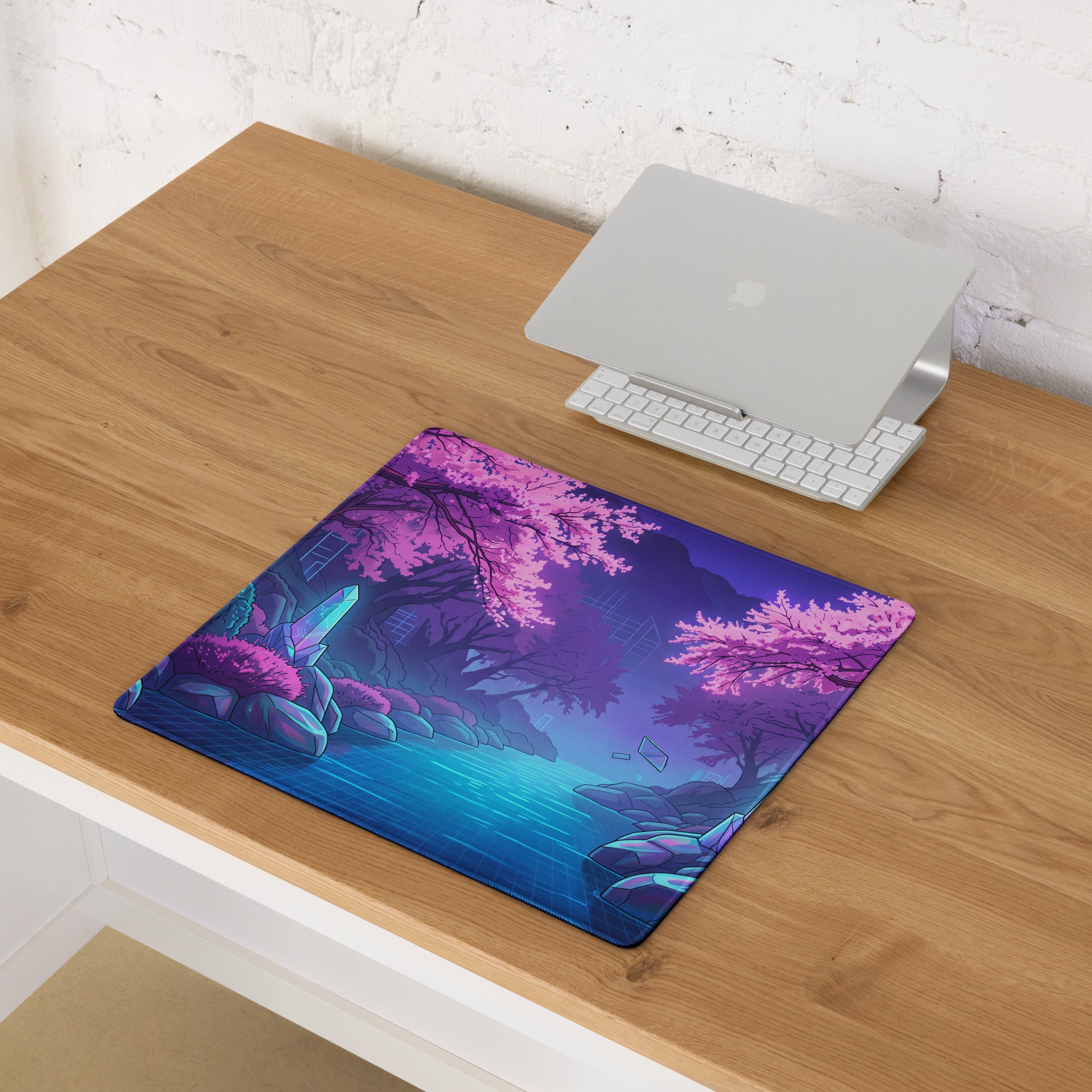Vaporwave Crystal Skyline Mouse Pad - Gaming Mouse Pad Pink Purple Blue Desk Vaporwave Dreamy Neon Mood Digital Art