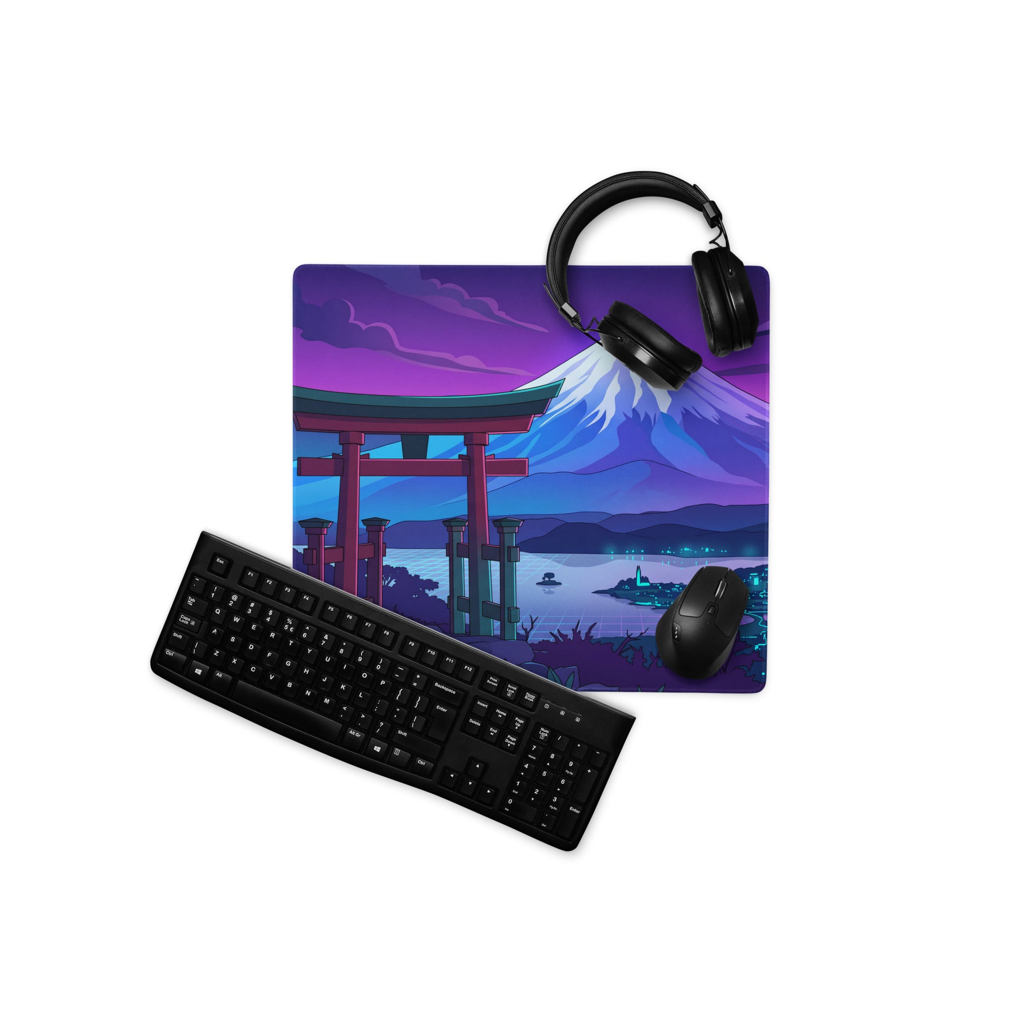 Vaporwave Neon Mount Fuji Mouse Pad - Mouse Pad Purple Pink Blue Vaporwave Dreamy Mood Retro Neon Digital Art