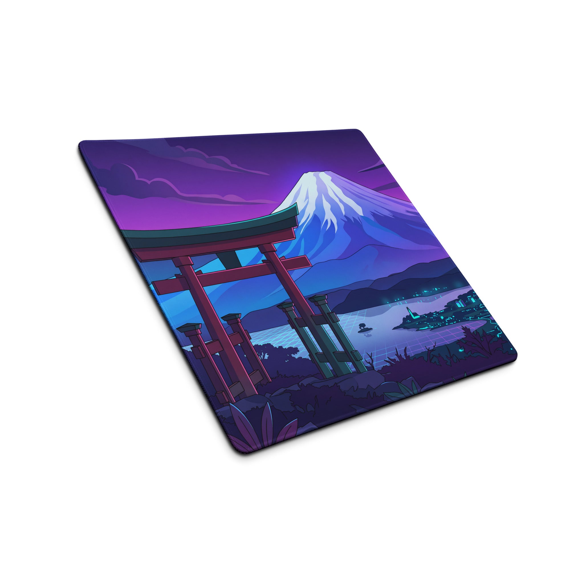 Vaporwave Neon Mount Fuji Mouse Pad - Mouse Pad Purple Pink Blue Vaporwave Dreamy Mood Retro Neon Digital Art