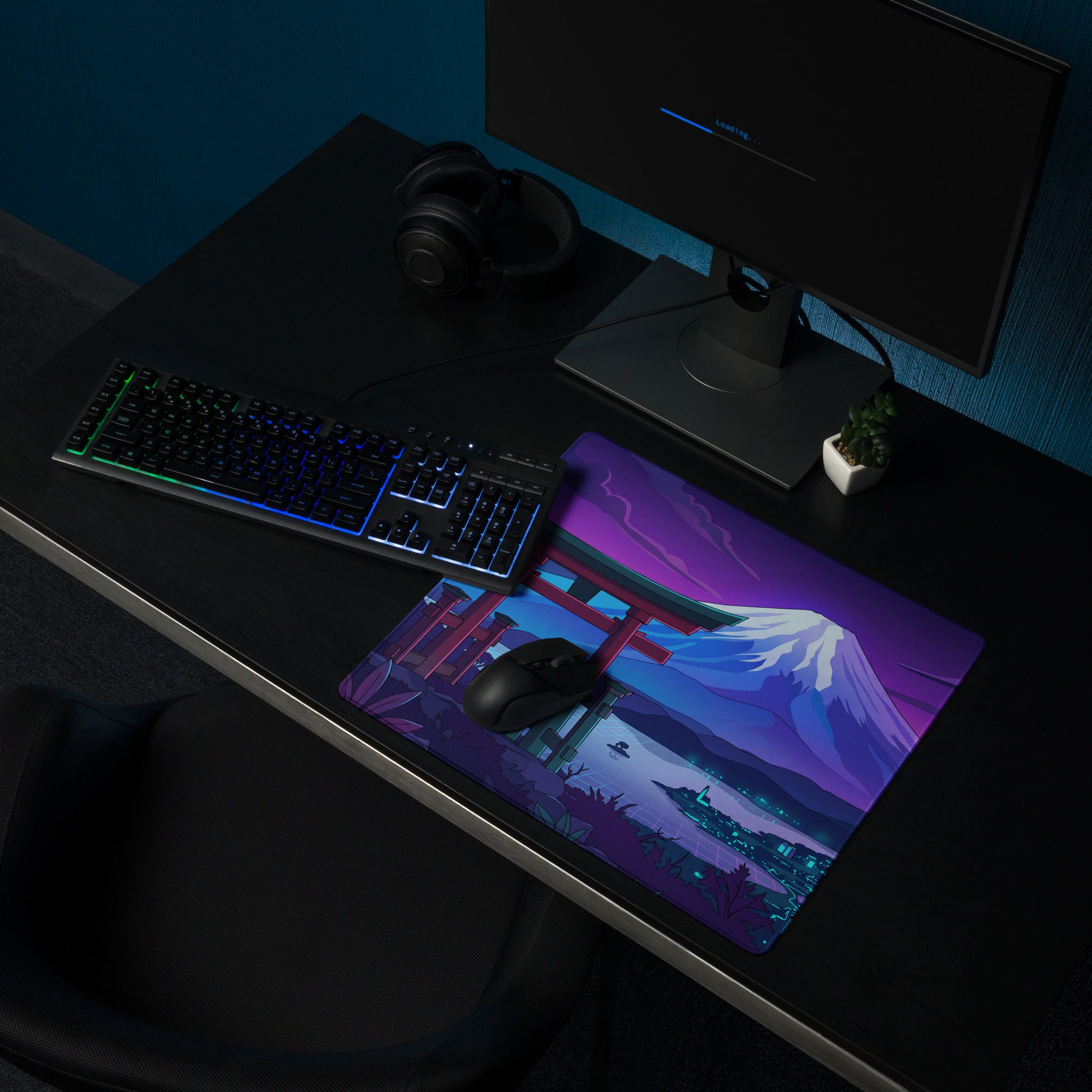 Vaporwave Neon Mount Fuji Mouse Pad - Mouse Pad Purple Pink Blue Vaporwave Dreamy Mood Retro Neon Digital Art