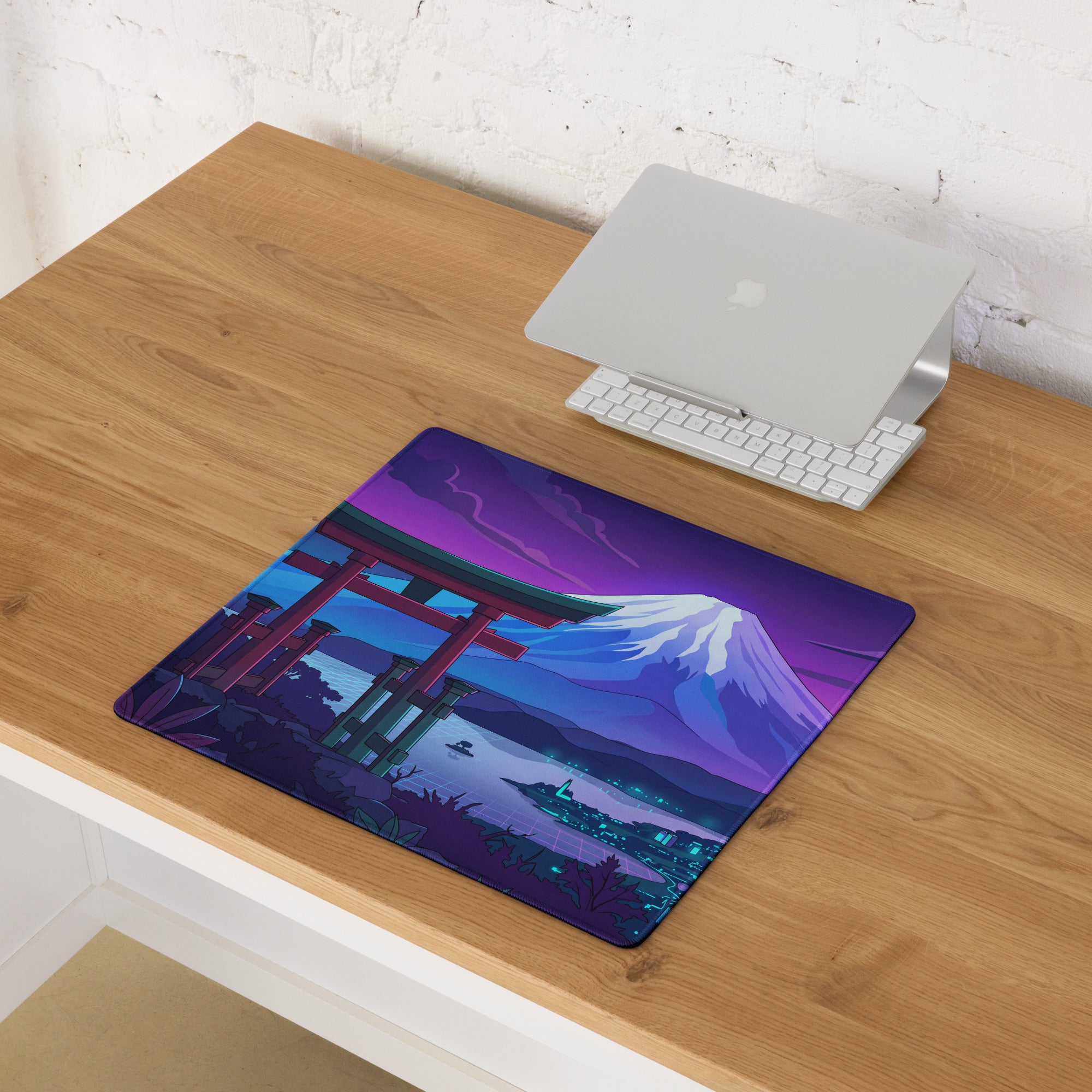 Vaporwave Neon Mount Fuji Mouse Pad - Mouse Pad Purple Pink Blue Vaporwave Dreamy Mood Retro Neon Digital Art