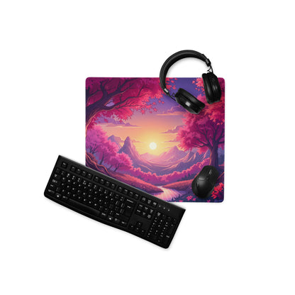 Vaporwave Sunset Forest Mouse Pad - Mouse Pad Purple Pink Sunset Desk Setup Vaporwave Dreamy Retro Neon Aesthetic Anime Digital Art