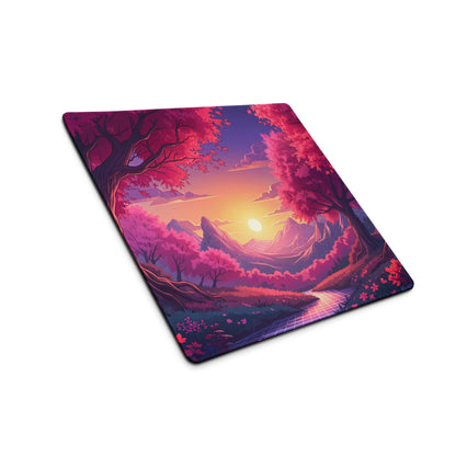 Vaporwave Sunset Forest Mouse Pad - Mouse Pad Purple Pink Sunset Desk Setup Vaporwave Dreamy Retro Neon Aesthetic Anime Digital Art