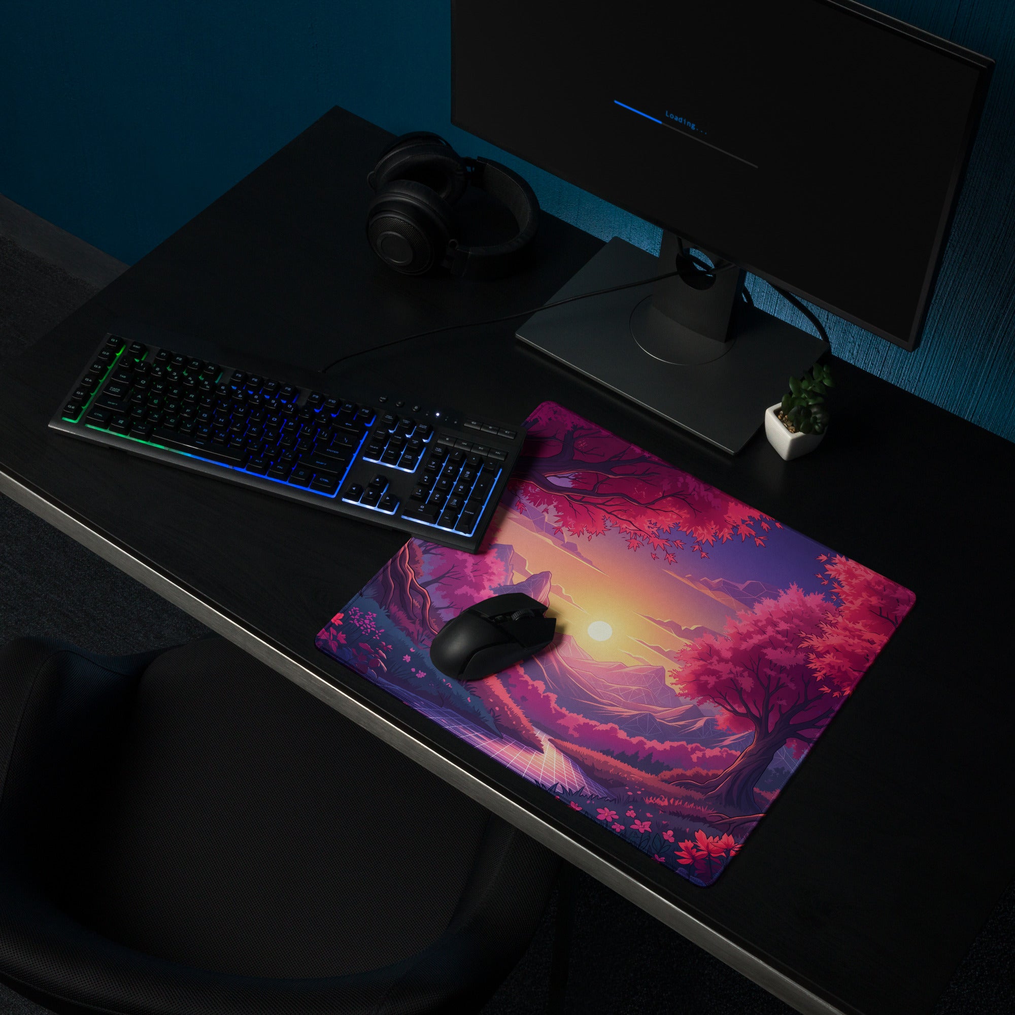 Vaporwave Sunset Forest Mouse Pad - Mouse Pad Purple Pink Sunset Desk Setup Vaporwave Dreamy Retro Neon Aesthetic Anime Digital Art