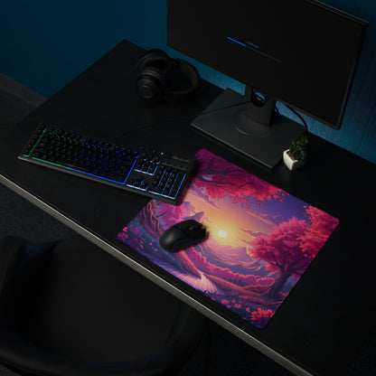 Vaporwave Sunset Forest Mouse Pad - Mouse Pad Purple Pink Sunset Desk Setup Vaporwave Dreamy Retro Neon Aesthetic Anime Digital Art