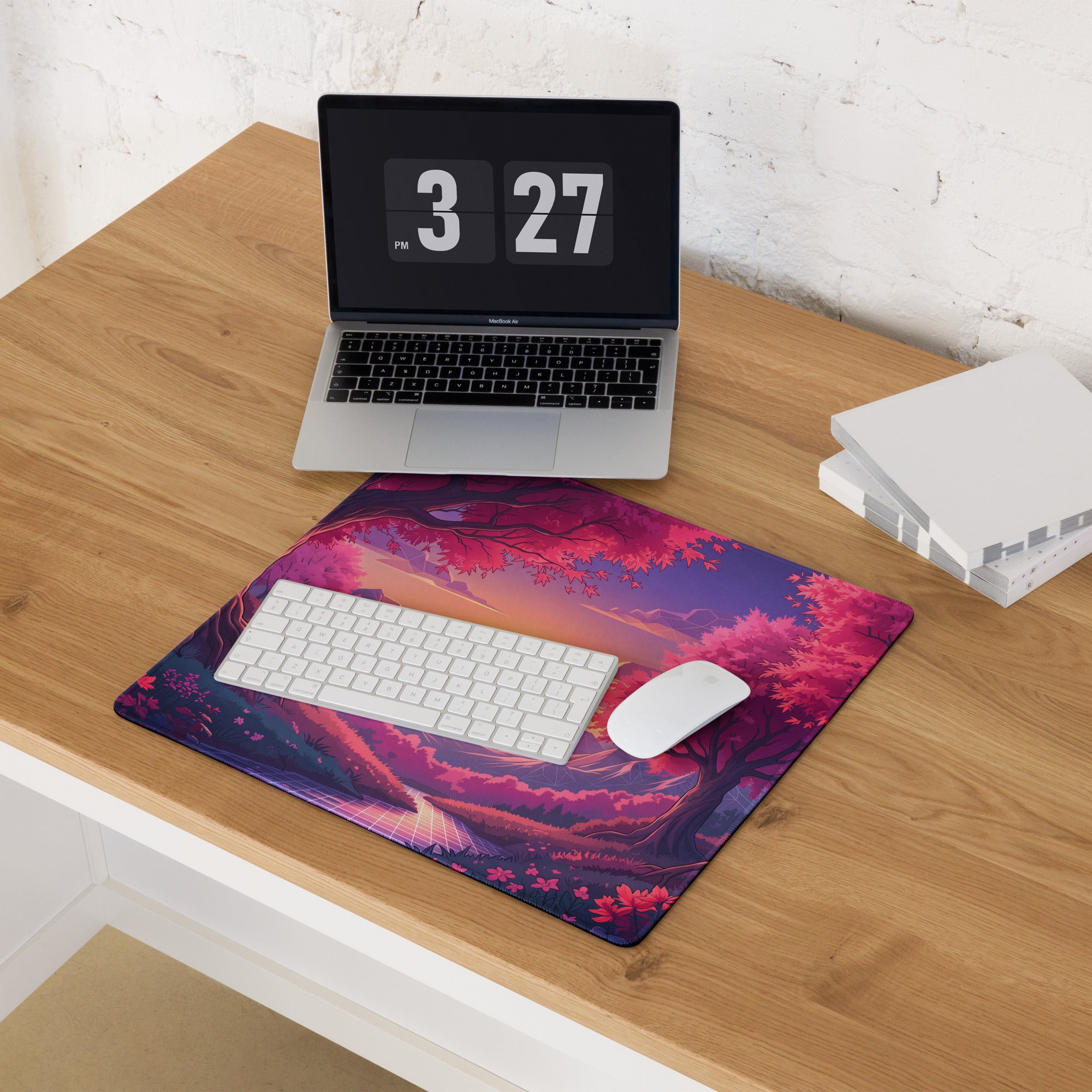 Vaporwave Sunset Forest Mouse Pad - Mouse Pad Purple Pink Sunset Desk Setup Vaporwave Dreamy Retro Neon Aesthetic Anime Digital Art