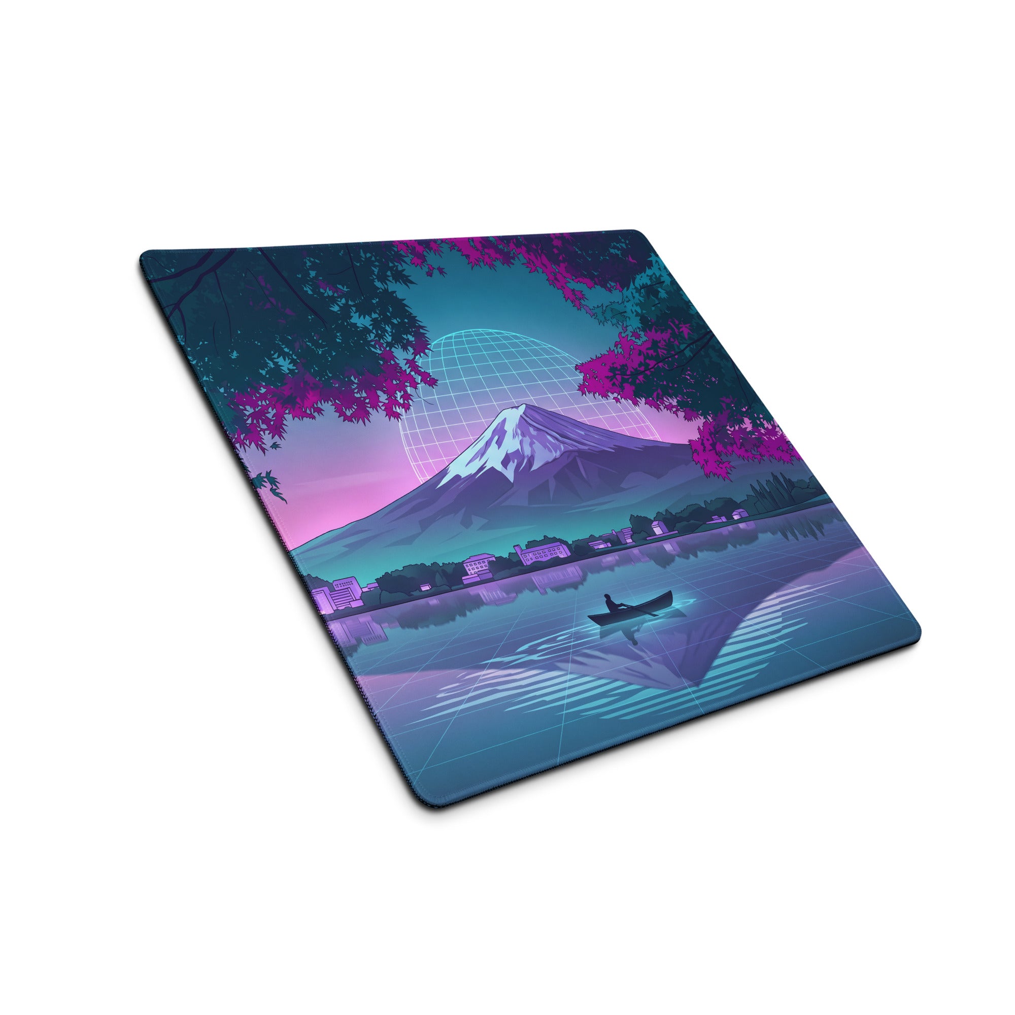 Vaporwave Neon Mountain Desk Pad - Gaming Mouse Pad Neon Purple Blue Desk Setup Vaporwave Dreamy Nostalgic