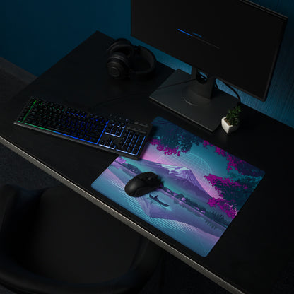 Vaporwave Neon Mountain Desk Pad - Gaming Mouse Pad Neon Purple Blue Desk Setup Vaporwave Dreamy Nostalgic