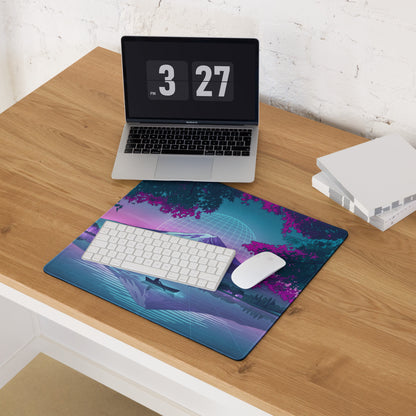 Vaporwave Neon Mountain Desk Pad - Gaming Mouse Pad Neon Purple Blue Desk Setup Vaporwave Dreamy Nostalgic