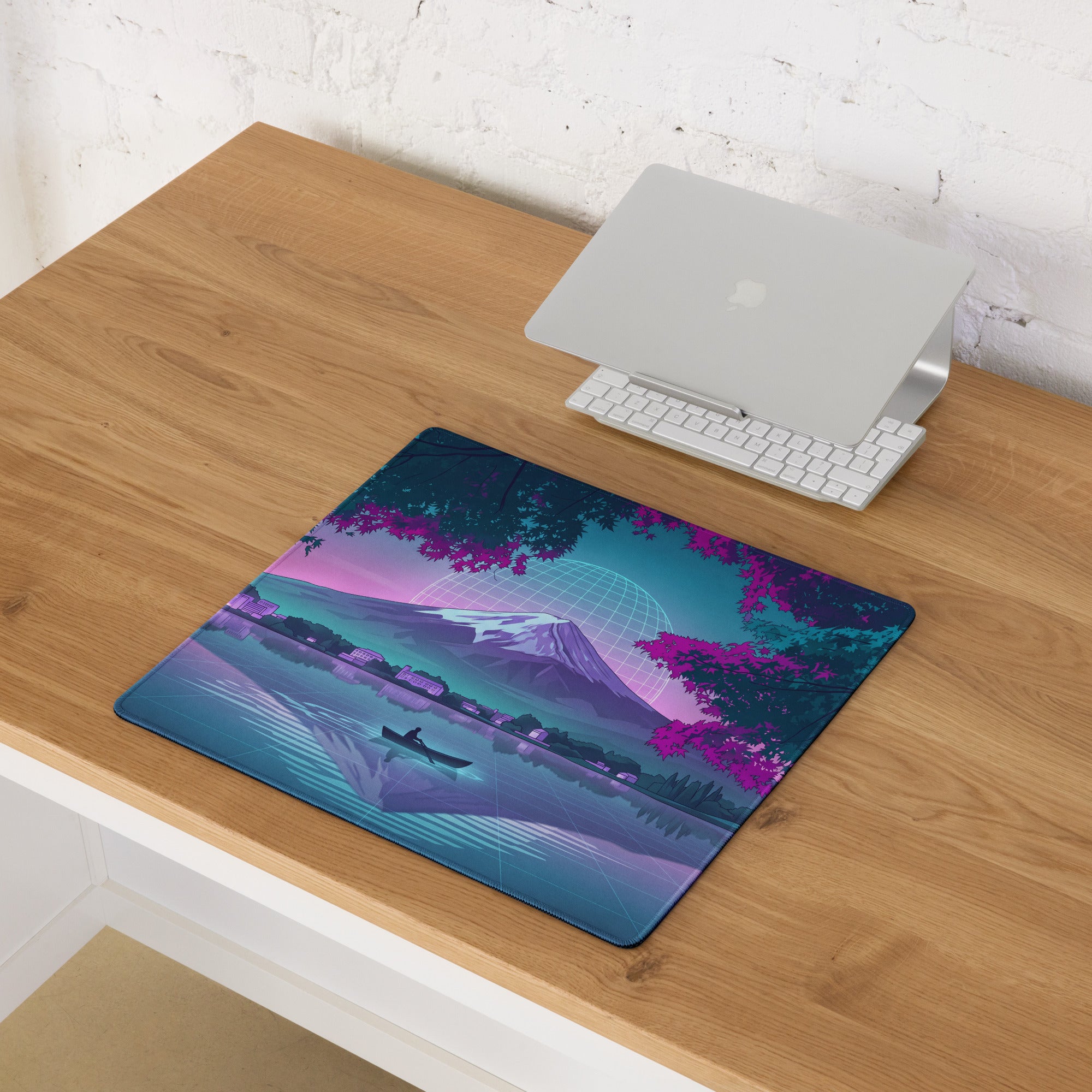 Vaporwave Neon Mountain Desk Pad - Gaming Mouse Pad Neon Purple Blue Desk Setup Vaporwave Dreamy Nostalgic