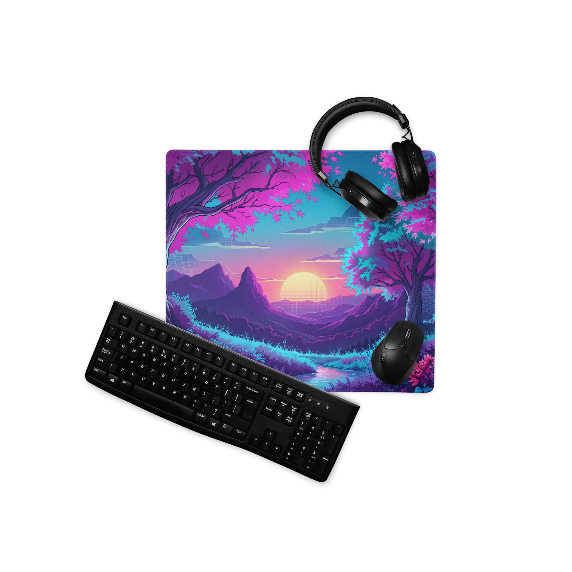 Vaporwave Neon Gaming Mouse Pad - Gaming Mouse Pad Purple Pink Blue Dreamy Vaporwave Retro Futurism Esports Desk Mat