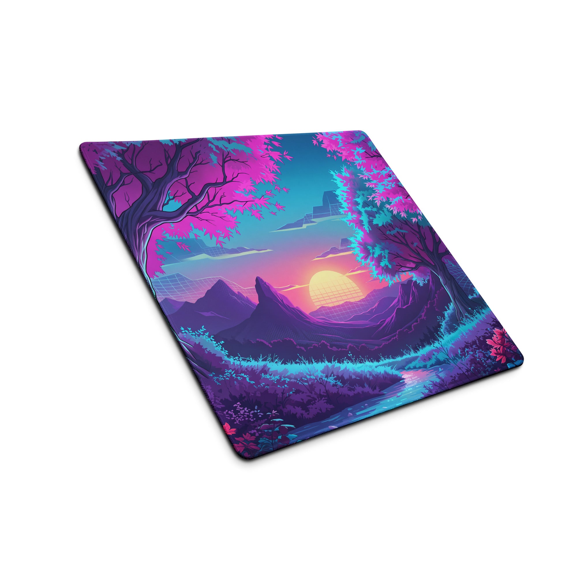 Vaporwave Neon Gaming Mouse Pad - Gaming Mouse Pad Purple Pink Blue Dreamy Vaporwave Retro Futurism Esports Desk Mat