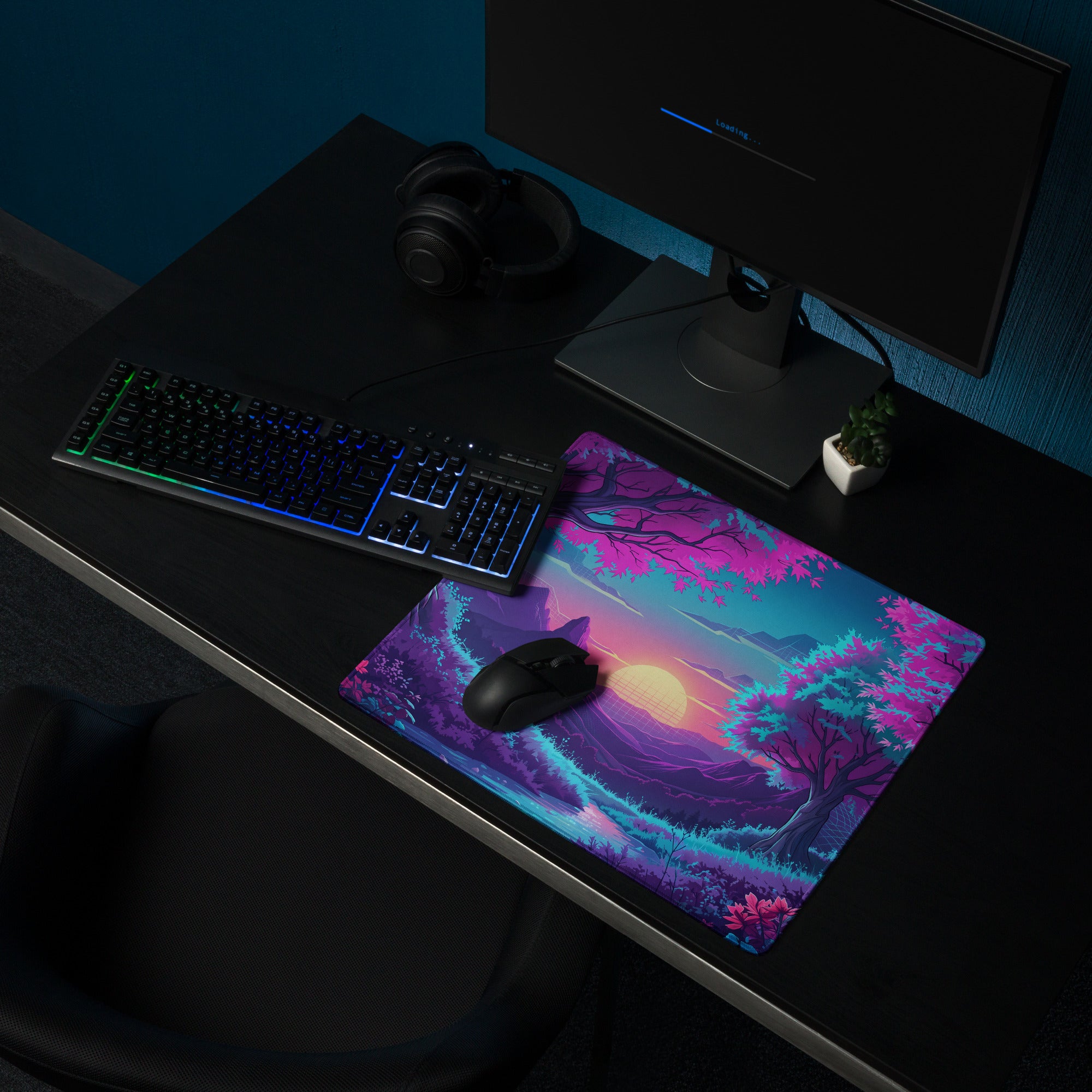 Vaporwave Neon Gaming Mouse Pad - Gaming Mouse Pad Purple Pink Blue Dreamy Vaporwave Retro Futurism Esports Desk Mat