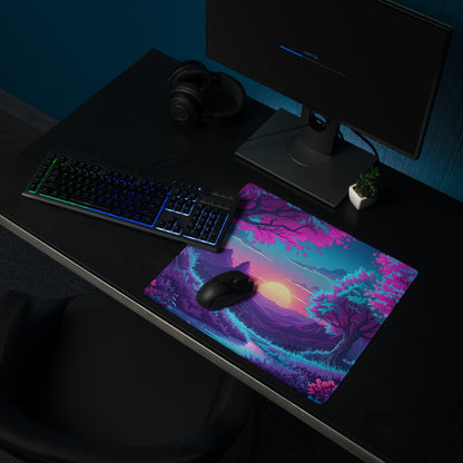 Vaporwave Neon Gaming Mouse Pad - Gaming Mouse Pad Purple Pink Blue Dreamy Vaporwave Retro Futurism Esports Desk Mat