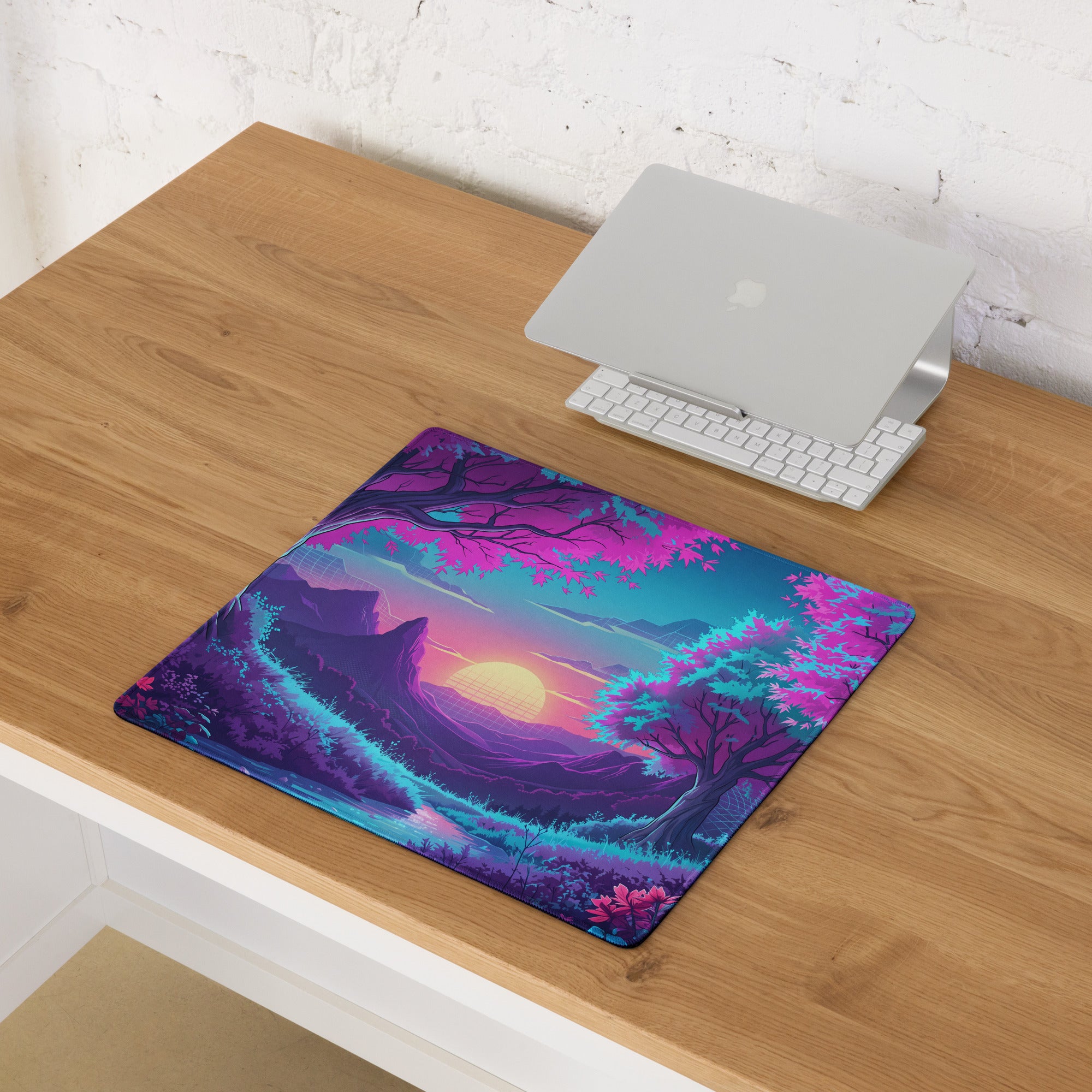 Vaporwave Neon Gaming Mouse Pad - Gaming Mouse Pad Purple Pink Blue Dreamy Vaporwave Retro Futurism Esports Desk Mat