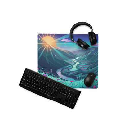 Vaporwave Mountain Mouse Pad - Mouse Pad Purple Teal Sunset Retro Futurism Dreamy Neon Vaporwave Aesthetic Digital Art