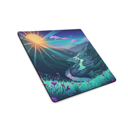 Vaporwave Mountain Mouse Pad - Mouse Pad Purple Teal Sunset Retro Futurism Dreamy Neon Vaporwave Aesthetic Digital Art
