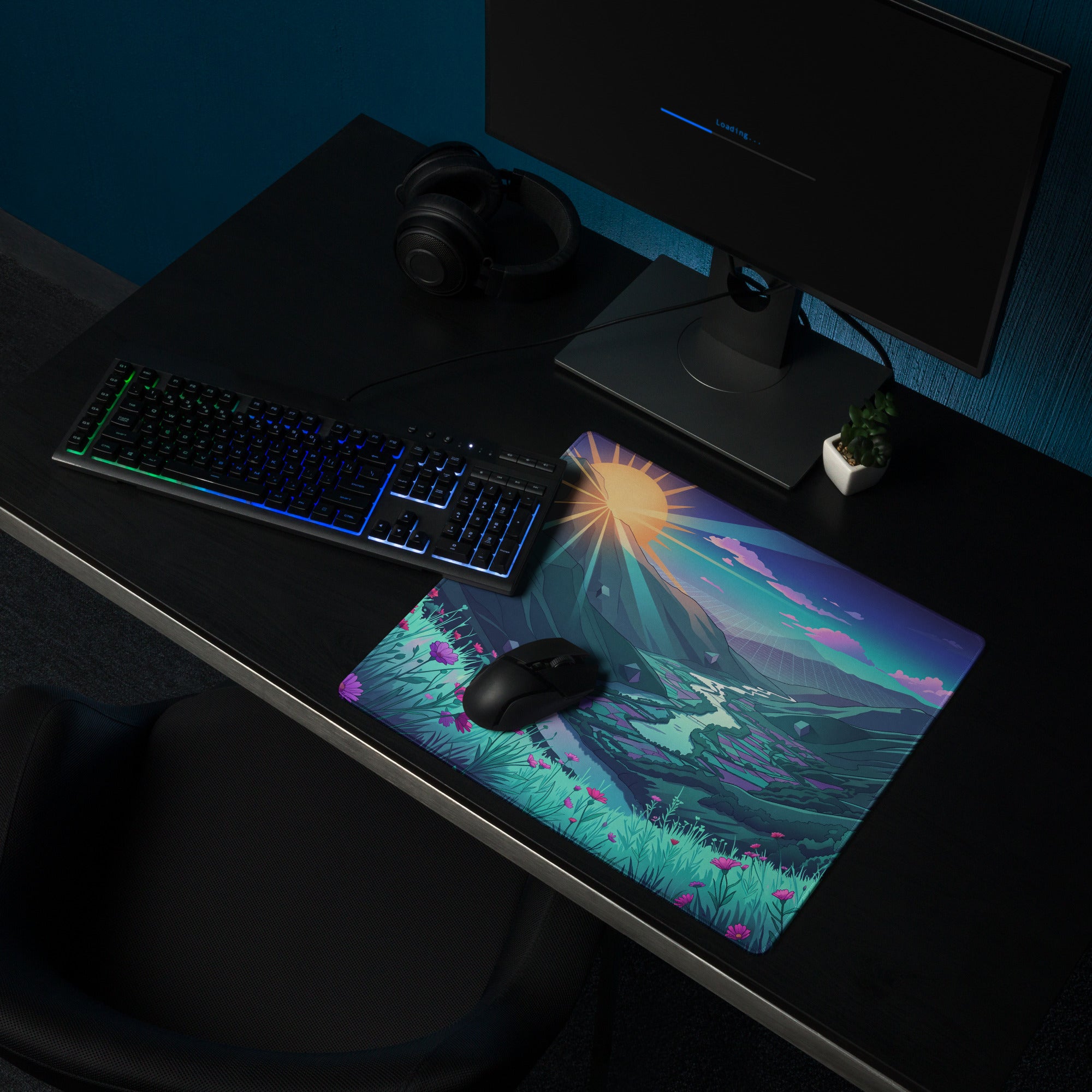Vaporwave Mountain Mouse Pad - Mouse Pad Purple Teal Sunset Retro Futurism Dreamy Neon Vaporwave Aesthetic Digital Art