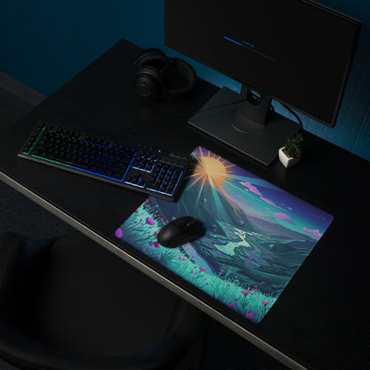 Vaporwave Mountain Mouse Pad - Mouse Pad Purple Teal Sunset Retro Futurism Dreamy Neon Vaporwave Aesthetic Digital Art