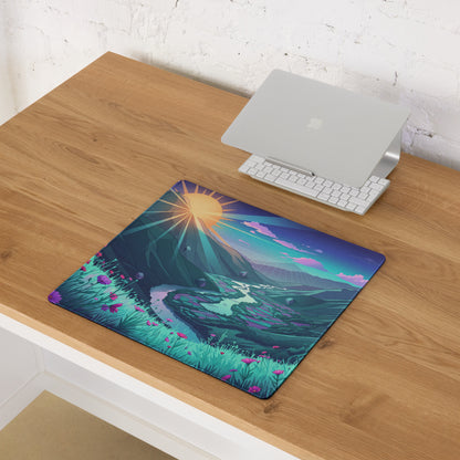 Vaporwave Mountain Mouse Pad - Mouse Pad Purple Teal Sunset Retro Futurism Dreamy Neon Vaporwave Aesthetic Digital Art