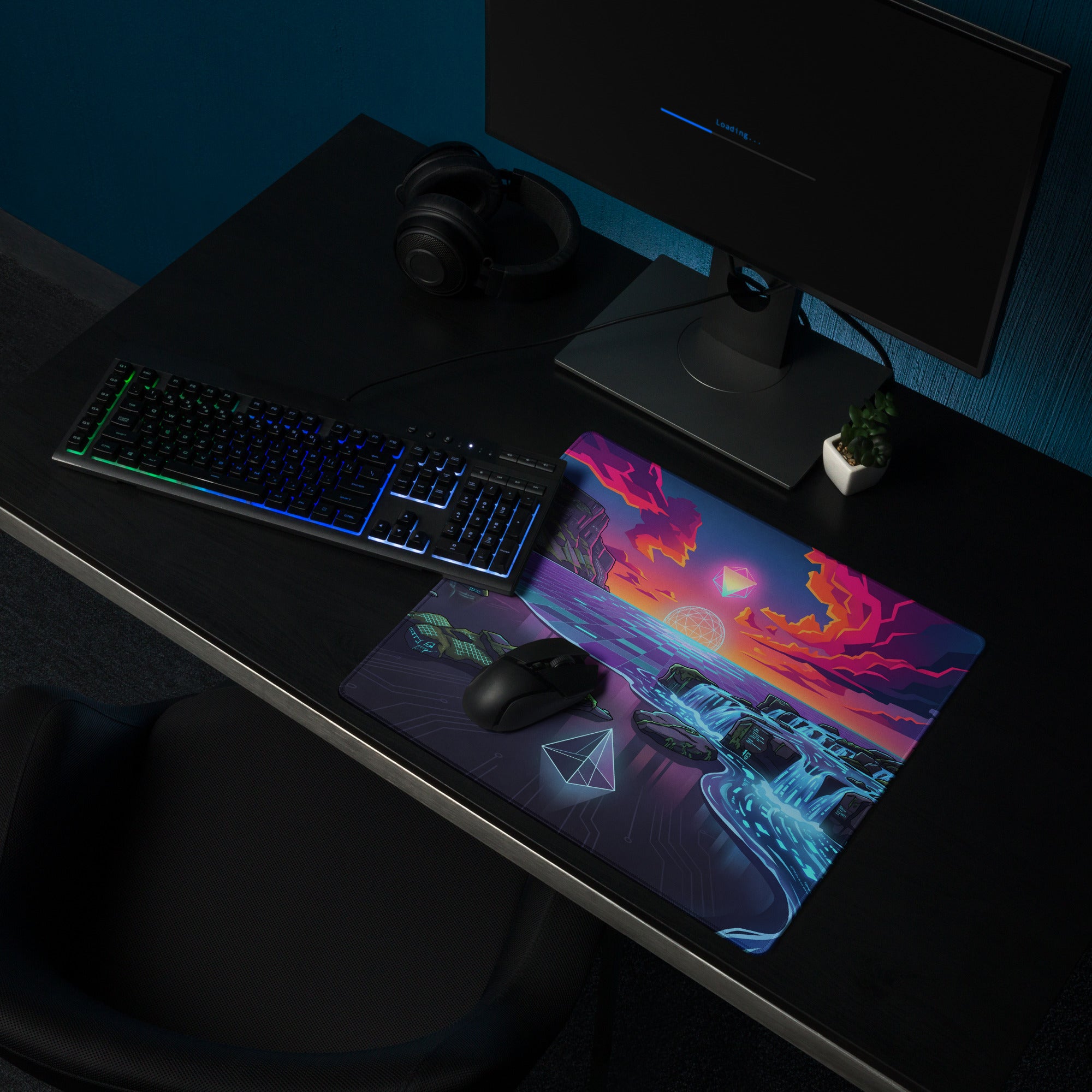 Vaporwave Neon Pad For Gaming - Mouse Pad Neon Pink Blue For Gaming Vaporwave Dreamy Neon Mood Retro Decor Digital Art