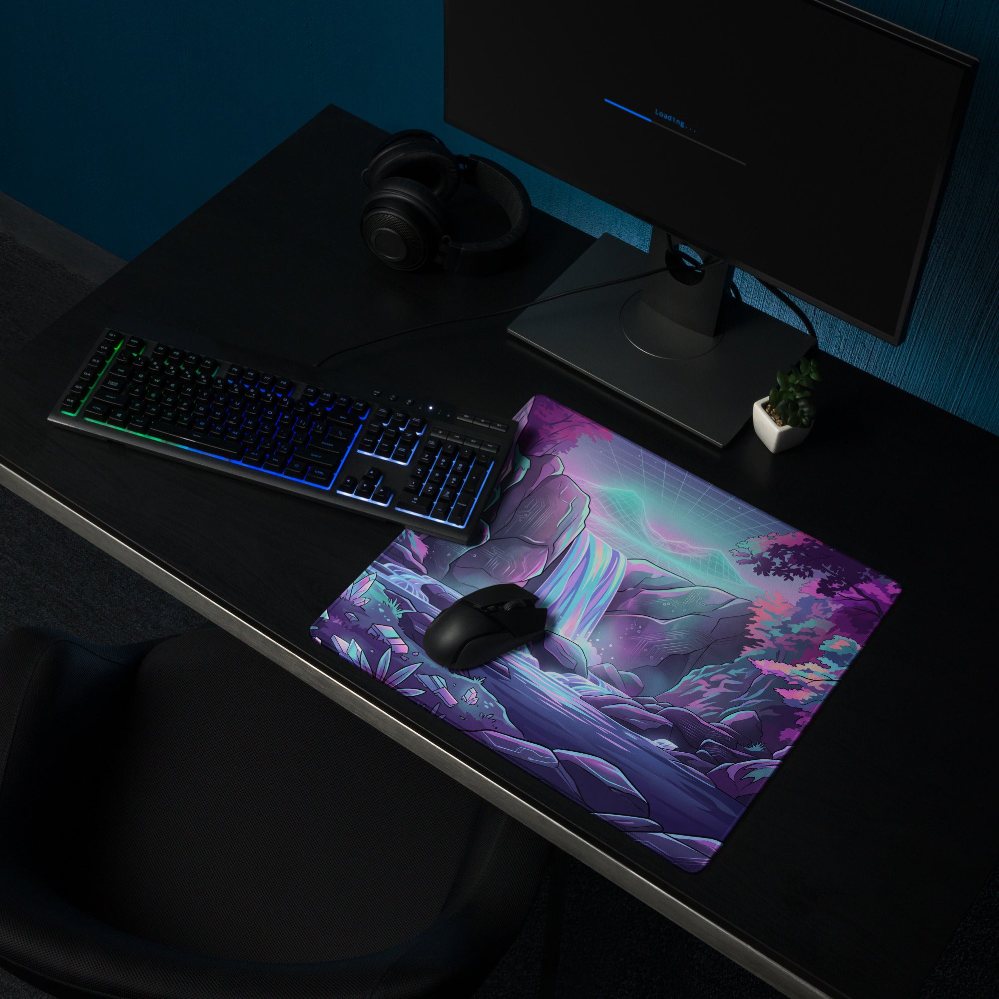 Vaporwave Neon Landscape Mouse Pad - Gaming Mouse Pad Neon Purple Pink Dreamy Mood Cyberpunk Desk Mat Digital Artwork