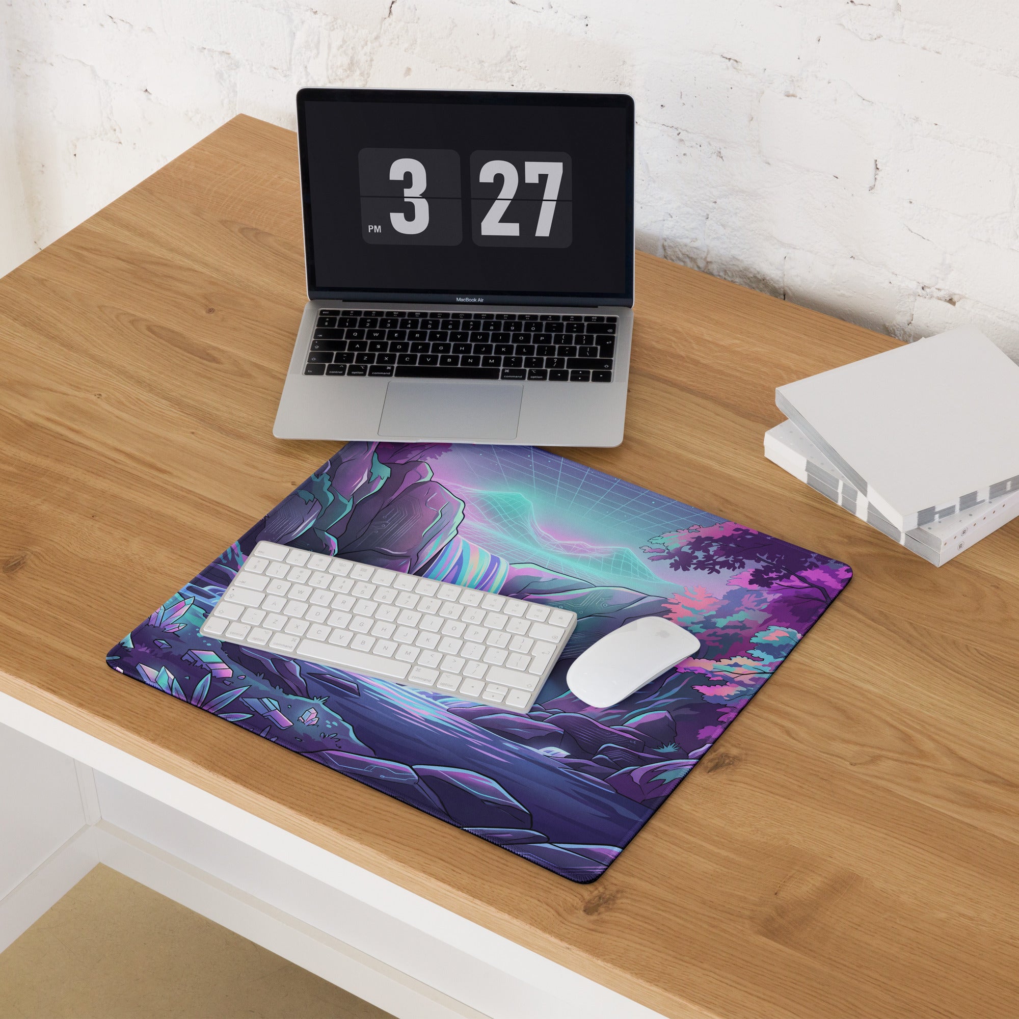 Vaporwave Neon Landscape Mouse Pad - Gaming Mouse Pad Neon Purple Pink Dreamy Mood Cyberpunk Desk Mat Digital Artwork