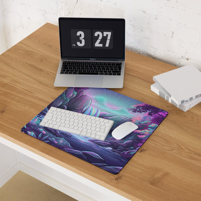 Vaporwave Neon Landscape Mouse Pad - Gaming Mouse Pad Neon Purple Pink Dreamy Mood Cyberpunk Desk Mat Digital Artwork