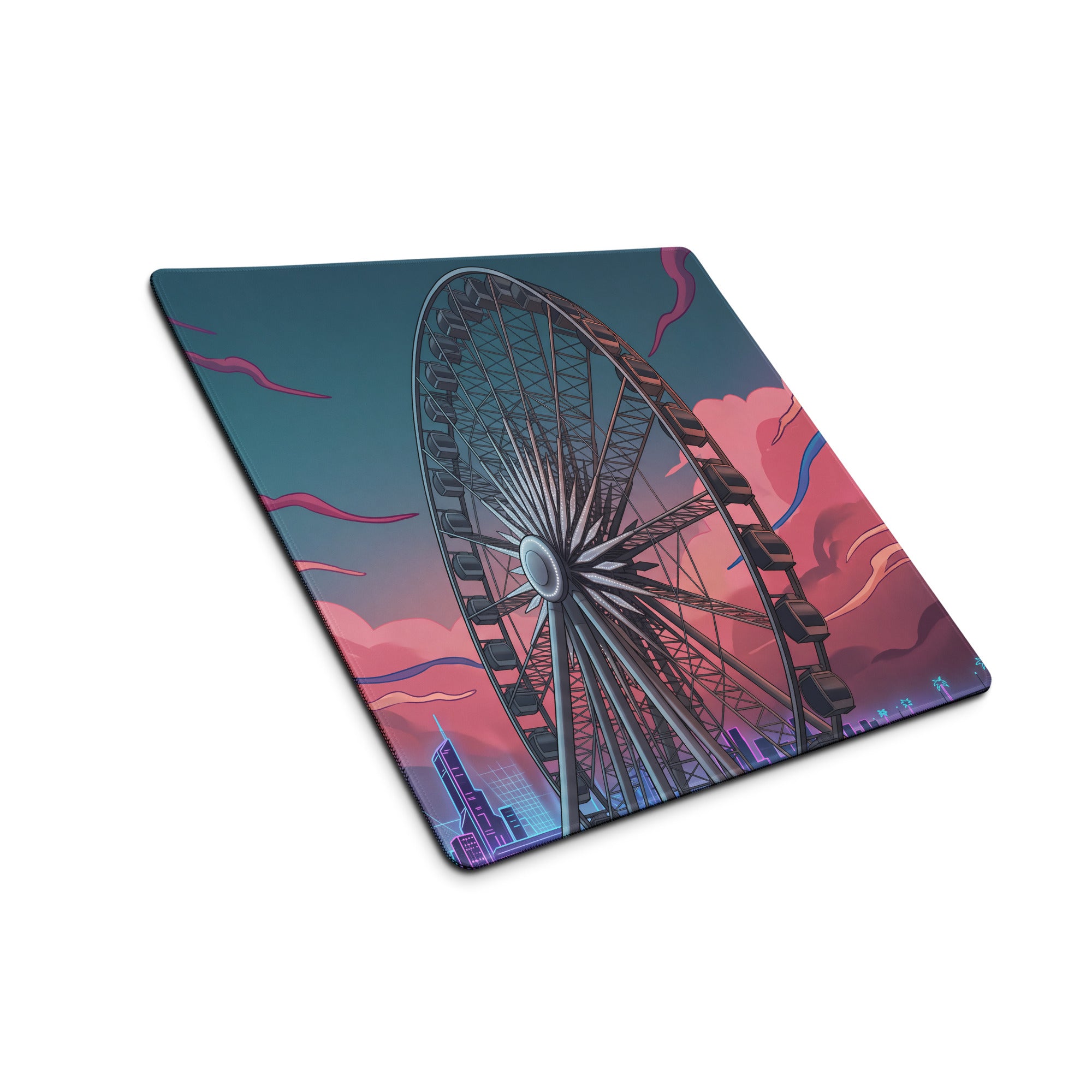 Vaporwave Neon Ferris Wheel Mouse Pad - Ferris Wheel Neon Pink Blue Vaporwave Neon Dream Vaporwave Desk Pad Digital Art