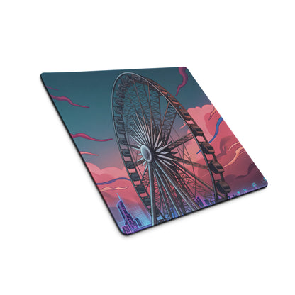Vaporwave Neon Ferris Wheel Mouse Pad - Ferris Wheel Neon Pink Blue Vaporwave Neon Dream Vaporwave Desk Pad Digital Art
