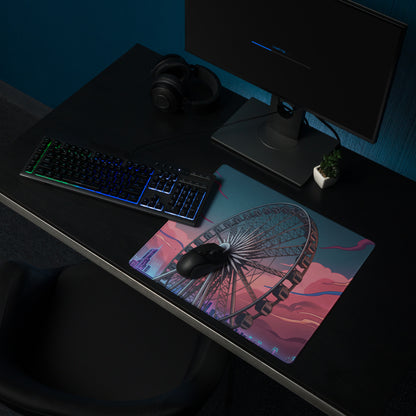 Vaporwave Neon Ferris Wheel Mouse Pad - Ferris Wheel Neon Pink Blue Vaporwave Neon Dream Vaporwave Desk Pad Digital Art