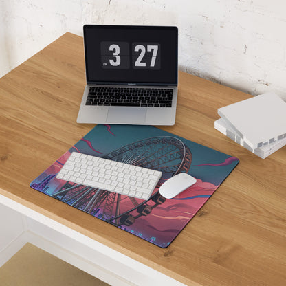 Vaporwave Neon Ferris Wheel Mouse Pad - Ferris Wheel Neon Pink Blue Vaporwave Neon Dream Vaporwave Desk Pad Digital Art