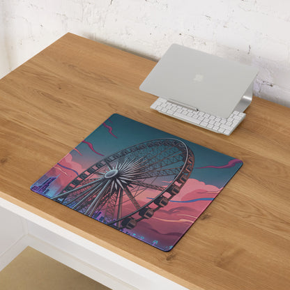 Vaporwave Neon Ferris Wheel Mouse Pad - Ferris Wheel Neon Pink Blue Vaporwave Neon Dream Vaporwave Desk Pad Digital Art