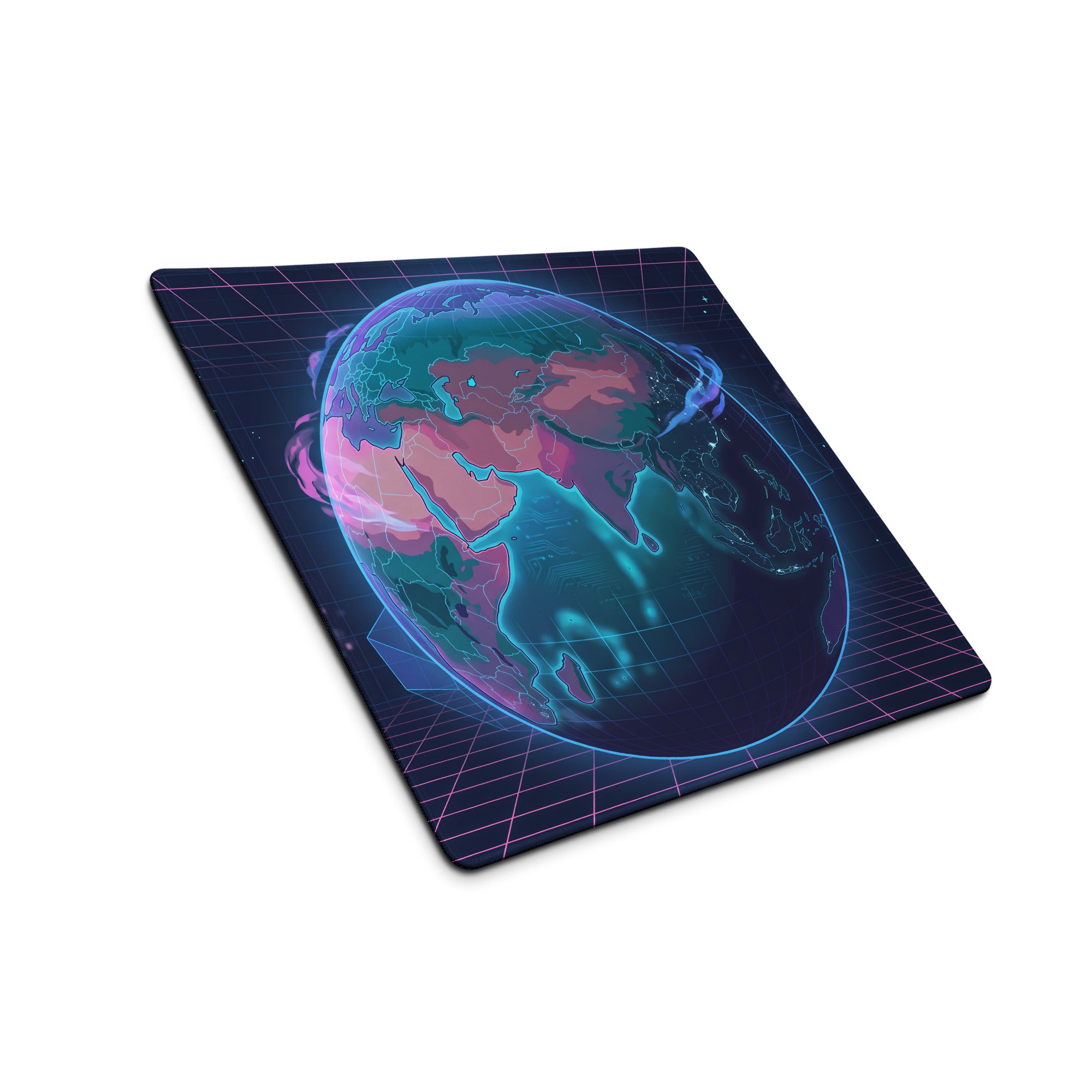 Vaporwave Globe Gaming Pad - Gaming Mouse Pad Neon Blue Desk Vaporwave Futurism Moody Neon Aesthetic Digital Art