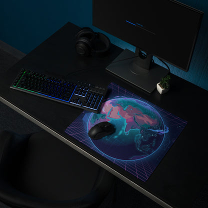 Vaporwave Globe Gaming Pad - Gaming Mouse Pad Neon Blue Desk Vaporwave Futurism Moody Neon Aesthetic Digital Art