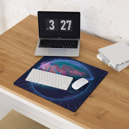 Vaporwave Globe Gaming Pad - Gaming Mouse Pad Neon Blue Desk Vaporwave Futurism Moody Neon Aesthetic Digital Art