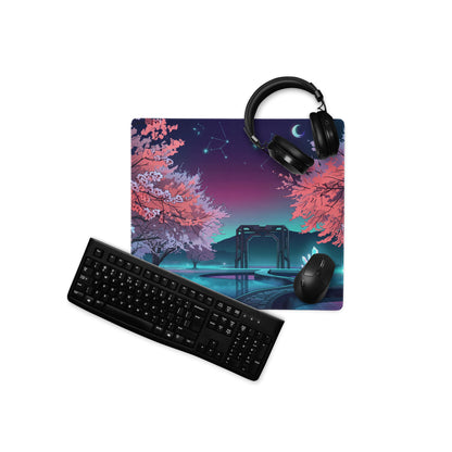 Vaporwave Cherry Blossom Pad - Mouse Pad Pink Purple Blue Vaporwave Desk Dreamy Neon Dreamscape Retro Futurism Gaming Desk