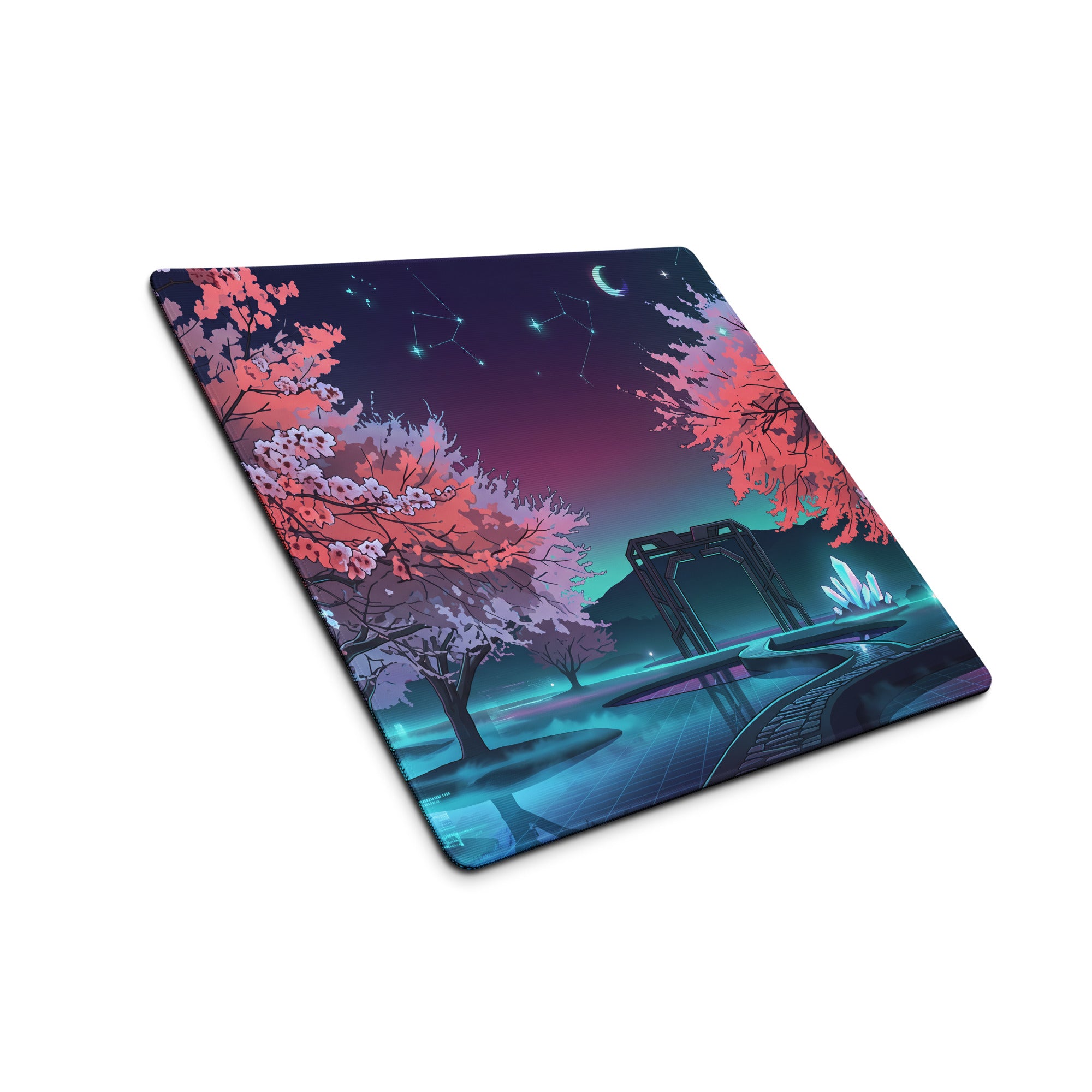Vaporwave Cherry Blossom Pad - Mouse Pad Pink Purple Blue Vaporwave Desk Dreamy Neon Dreamscape Retro Futurism Gaming Desk