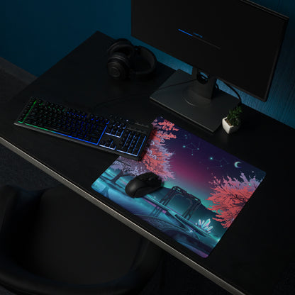 Vaporwave Cherry Blossom Pad - Mouse Pad Pink Purple Blue Vaporwave Desk Dreamy Neon Dreamscape Retro Futurism Gaming Desk